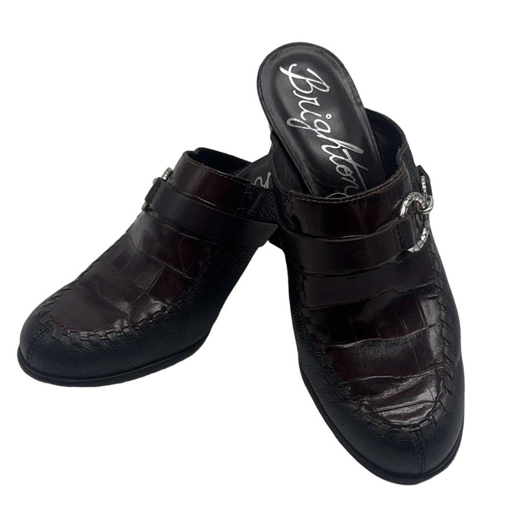 Brighton GEMIMI Women's Brown Leather Slide Mules Comfort Shoes Sz 9.5 Classic